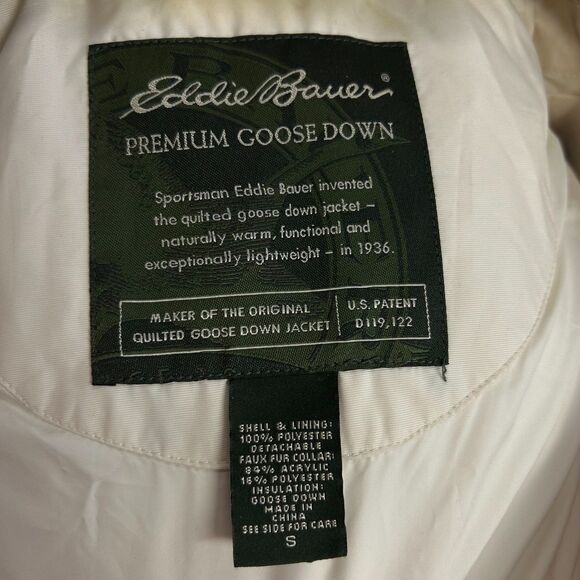 Eddie Bauer Ivory Faux Fur Collar Quilted Premium Goose Down Zip Up Vest Size S - Picture 6 of 15